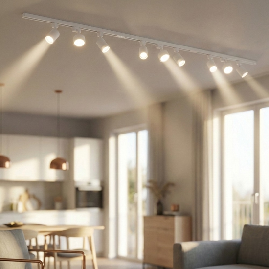 Binario trifase 294cm bianco con faretti gu10 gx53 orientabili